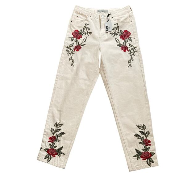 Topshop Moto Rose Embroidered Mom High Waisted Jeans Size 28x27 - Picture 2 of 11